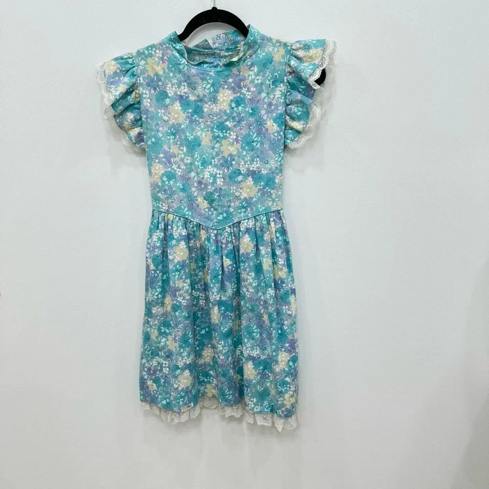 Vintage girls floral lace v waist made in the USA dress Sz 14